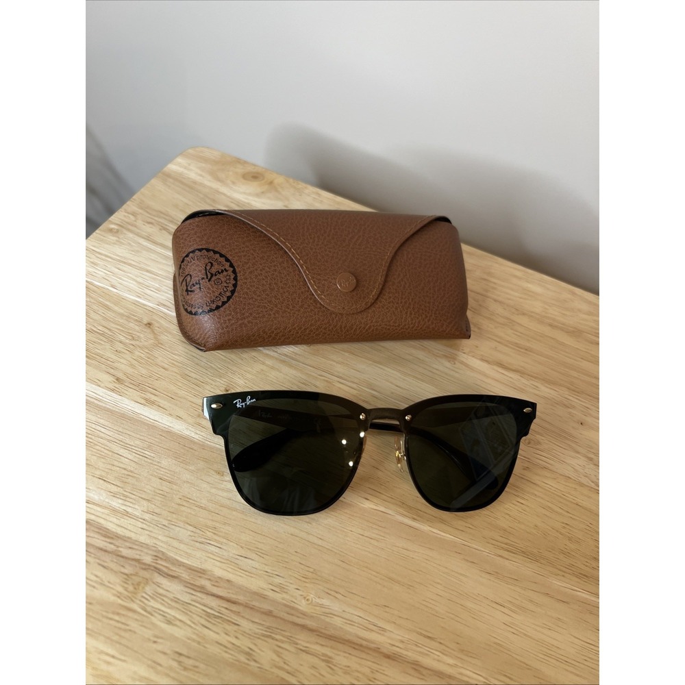 RAY-BAN RB3576N 043/71 BLAZE CLUBMASTER BLACK GOLD GREEN LENS 47MM SUNGLASSES